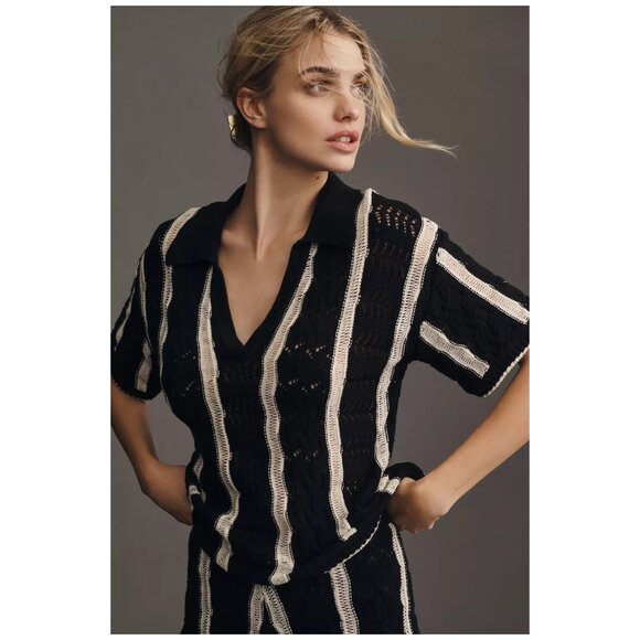 Central Park West | Striped Open-Stitch Striped Short-Sleeve Sweater | NWT - Picture 4 of 10